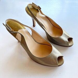 Cole Haan x Nike Air Slingback Pumps Open Peep-toes Size 9B Metallic Gold Sandal